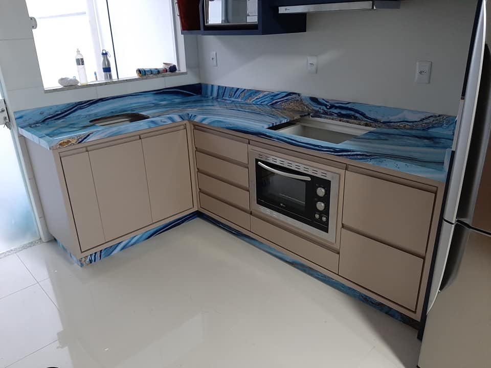 Pia de Madeira MDF Com Porcelanato Liquido 3D