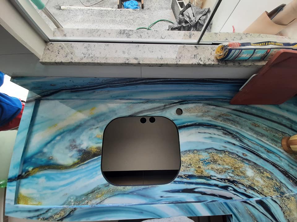 Pia de Madeira MDF Com Porcelanato Liquido 3D