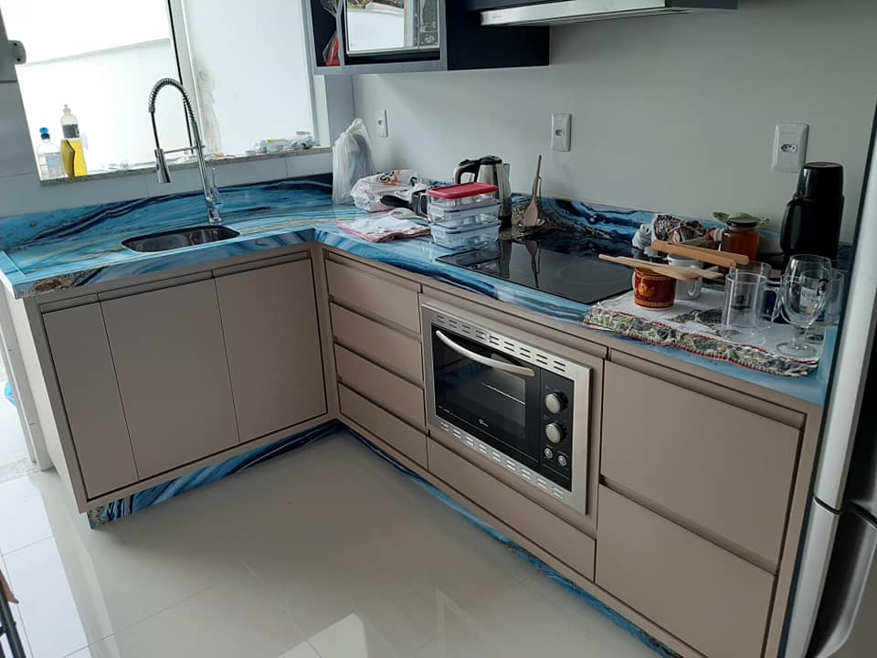 Pia de Madeira MDF Com Porcelanato Liquido 3D