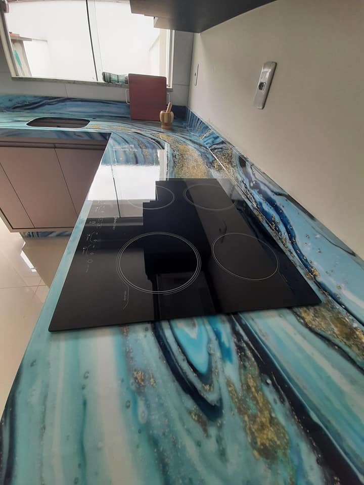 Pia de Madeira MDF Com Porcelanato Liquido 3D