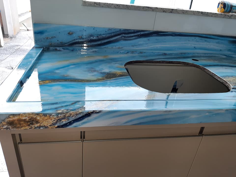 Pia de Madeira MDF Com Porcelanato Liquido 3D